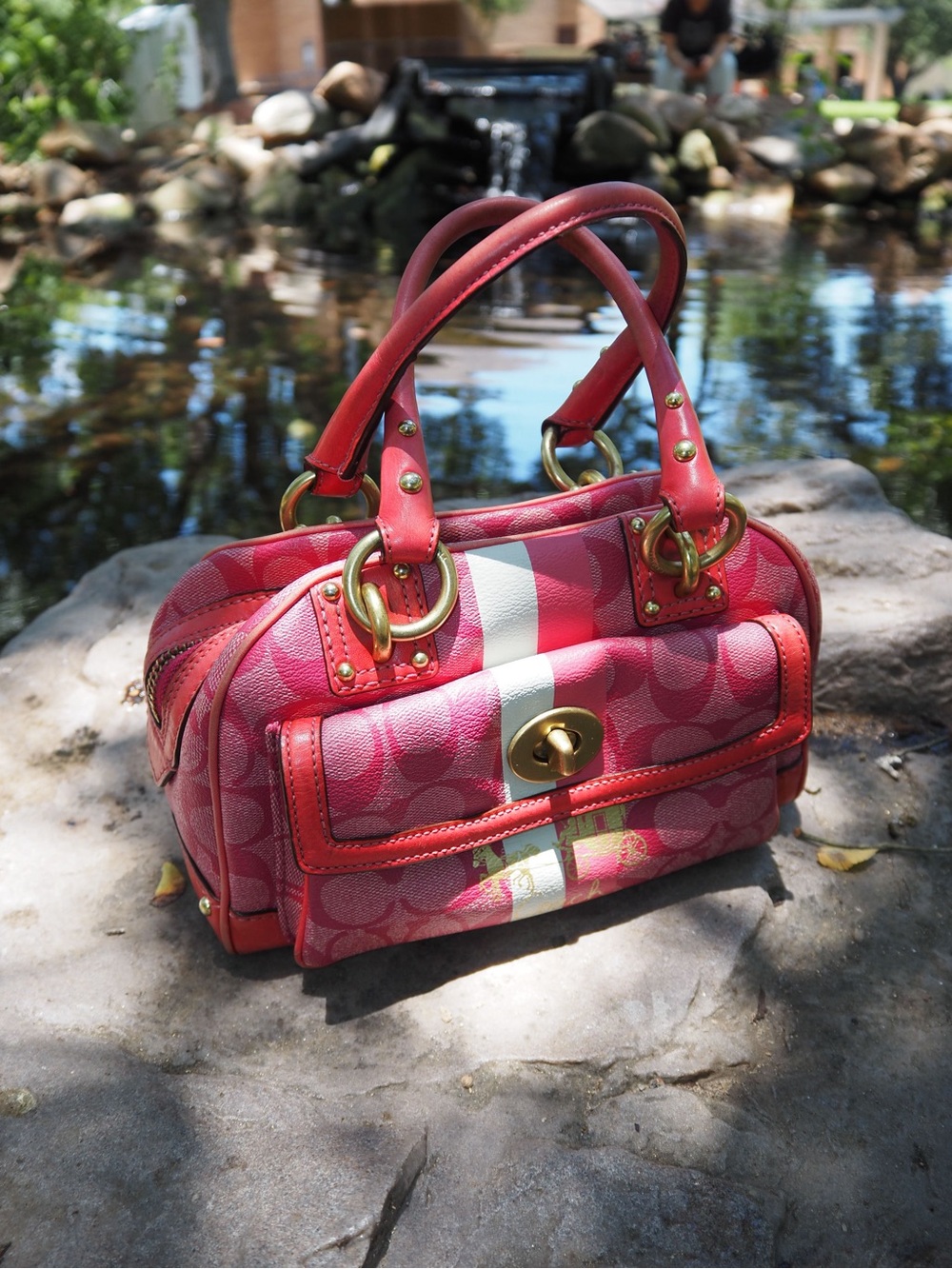 Coach Heritage Pink Signature Stripe Satchel - Picture 11 of 11